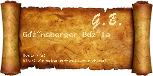 Günsberger Béla névjegykártya